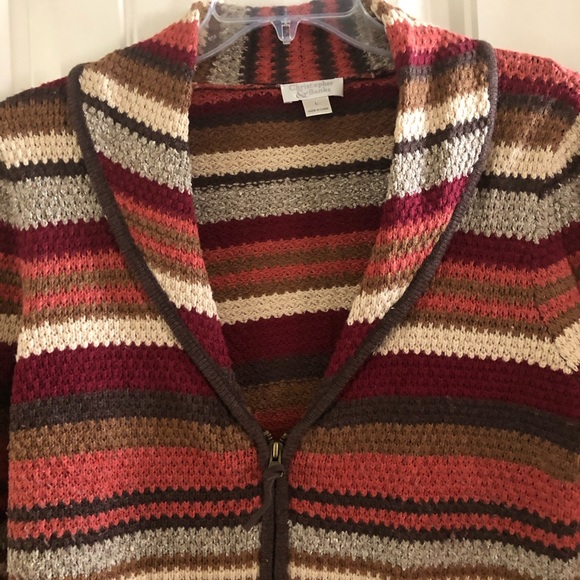 C&B Zip Front Cardigan-Sz Lg-Brown/Tan/Gray/Marion - Picture 2 of 7